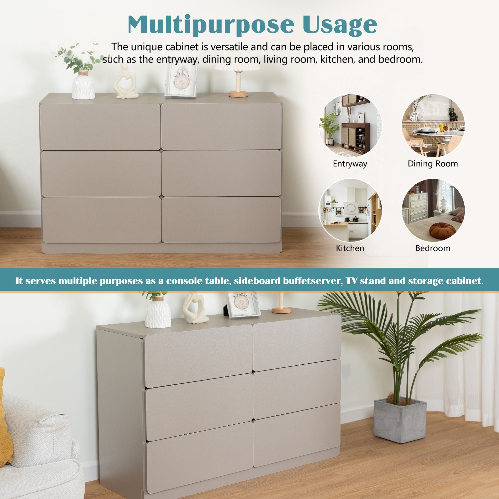 Drawer Dresser Cabinet,Sideboard,Bar Cabinet,Buffet Server Console,Table Storge Cabinets,Flat Out The Corners Of The Drawers,Six Drawers,For Dining Room,Living Room,Bedroom,Kitchen Hallway,Light