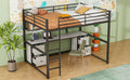 Full Size Metal Loft Bed With Desk, Drawers And Bedside Tray, Charging Station, Usb And Socket Black Mdf Metal