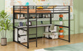 Full Size Metal Loft Bed With Desk, Drawers And Bedside Tray, Charging Station, Usb And Socket Black Mdf Metal