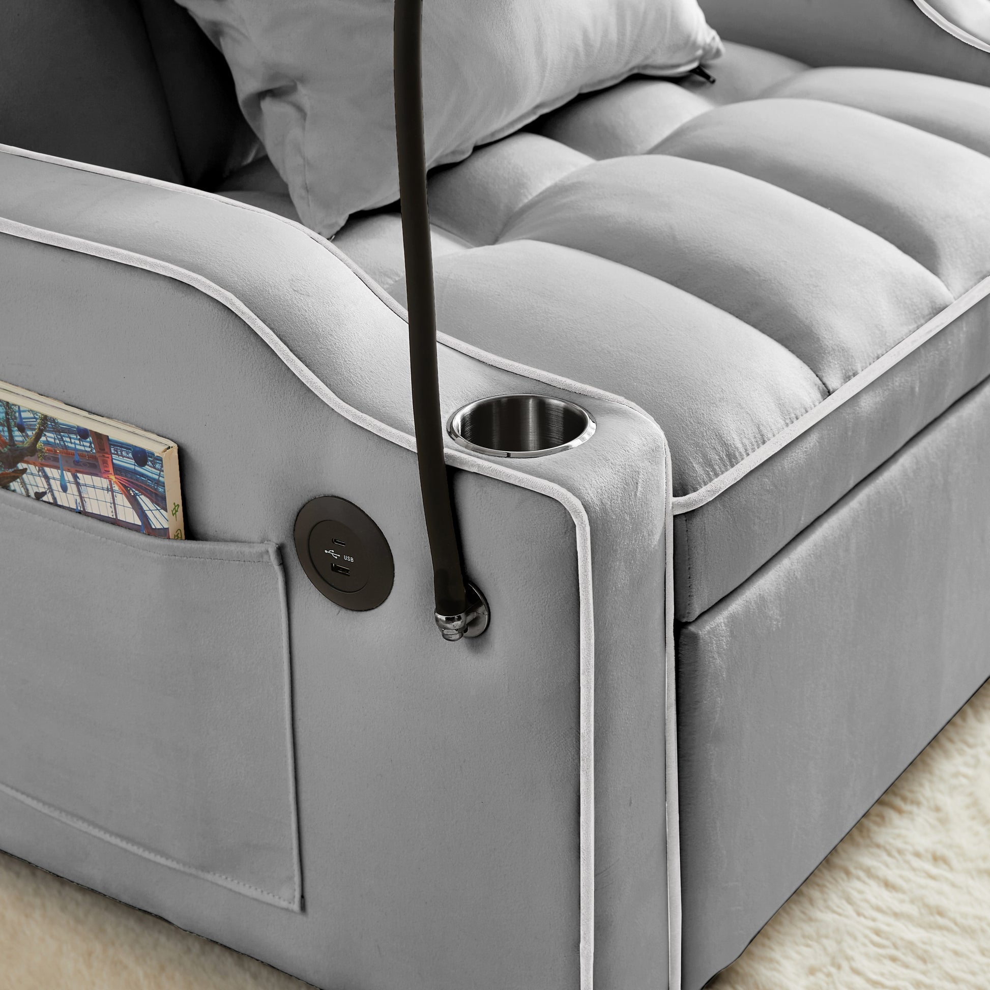 3 In 1 Sofa Bed, Convertible Sleeper Chair Sofa Bed Adjustable Pull Out Sleeper Chair Bed Multi Pockets Folding Sofa Bed For Living Room Bedroom Small Space Grey Grey Velvet 1 Seat