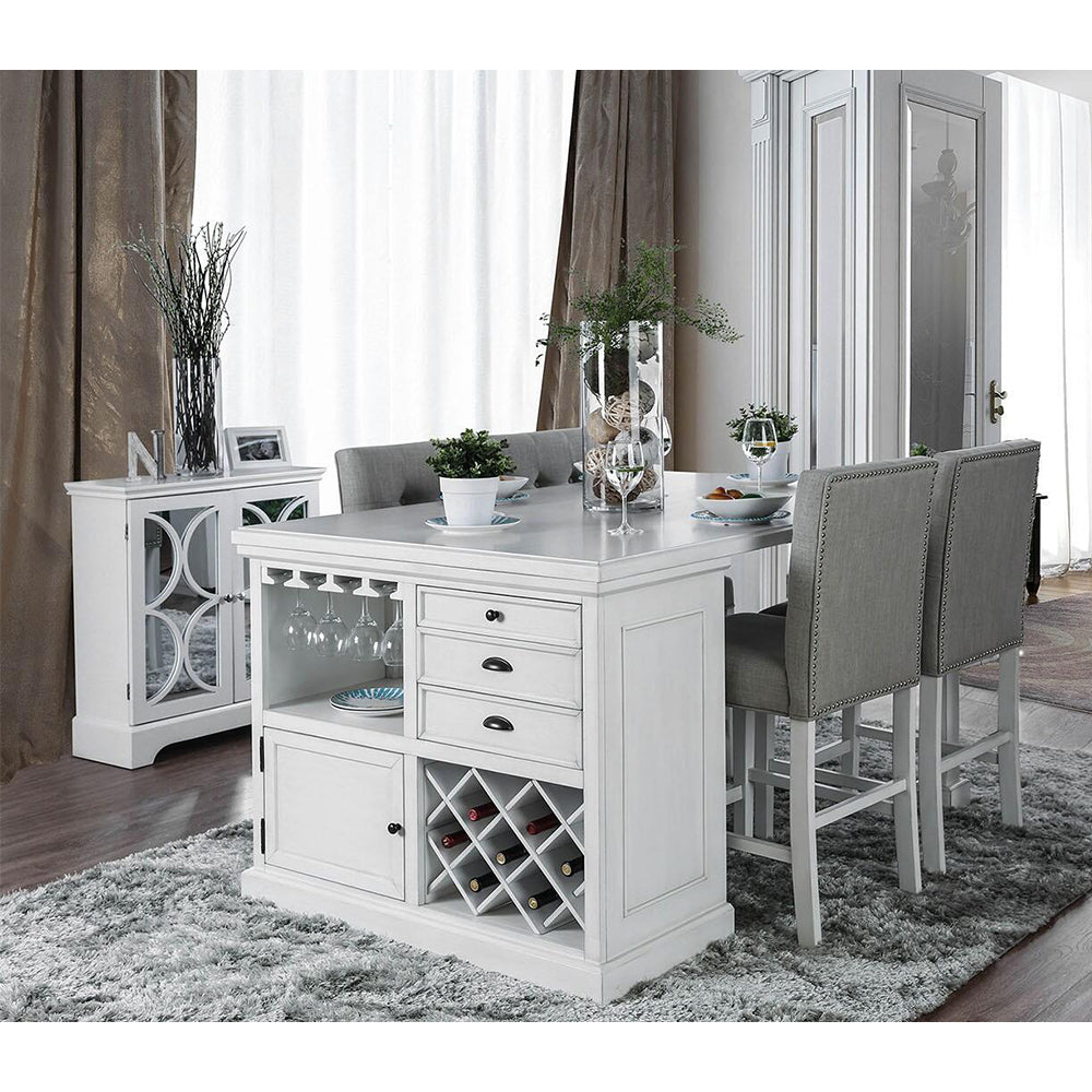 Set Of 2 Fabric Counter Height Chair In Antique White And Light Gray Antique White Dining Room Dining Chairs Wood Fabric