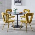 Modern Chair Set Of 2 With Iron Tube Legs, Soft Cushions And Comfortable Backrest, Suitable For Dining Room, Living Room, Cafe,Hairball Back Yellow Fabric