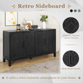 4 Door Retro Sideboard With Adjustable Shelves, Two Large Cabinet With Long Handle, For Living Room And Dining Room Black Black Mdf