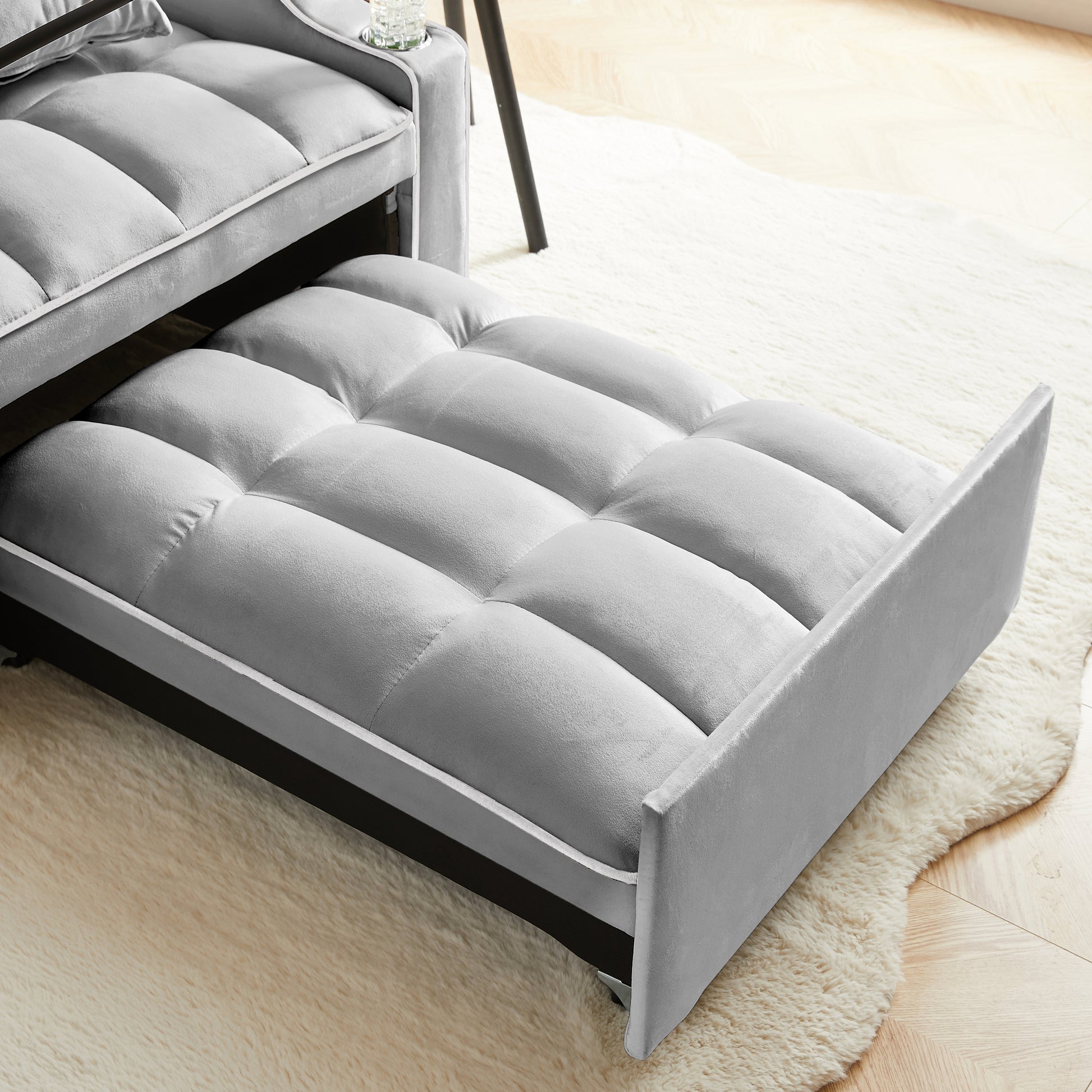 3 In 1 Sofa Bed, Convertible Sleeper Chair Sofa Bed Adjustable Pull Out Sleeper Chair Bed Multi Pockets Folding Sofa Bed For Living Room Bedroom Small Space Grey Grey Velvet 1 Seat