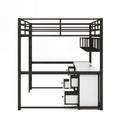 Full Size Metal Loft Bed With Desk, Drawers And Bedside Tray, Charging Station, Usb And Socket Black Mdf Metal
