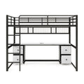 Full Size Metal Loft Bed With Desk, Drawers And Bedside Tray, Charging Station, Usb And Socket Black Mdf Metal