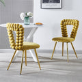 Modern Chair Set Of 2 With Iron Tube Legs, Soft Cushions And Comfortable Backrest, Suitable For Dining Room, Living Room, Cafe,Hairball Back Yellow Fabric