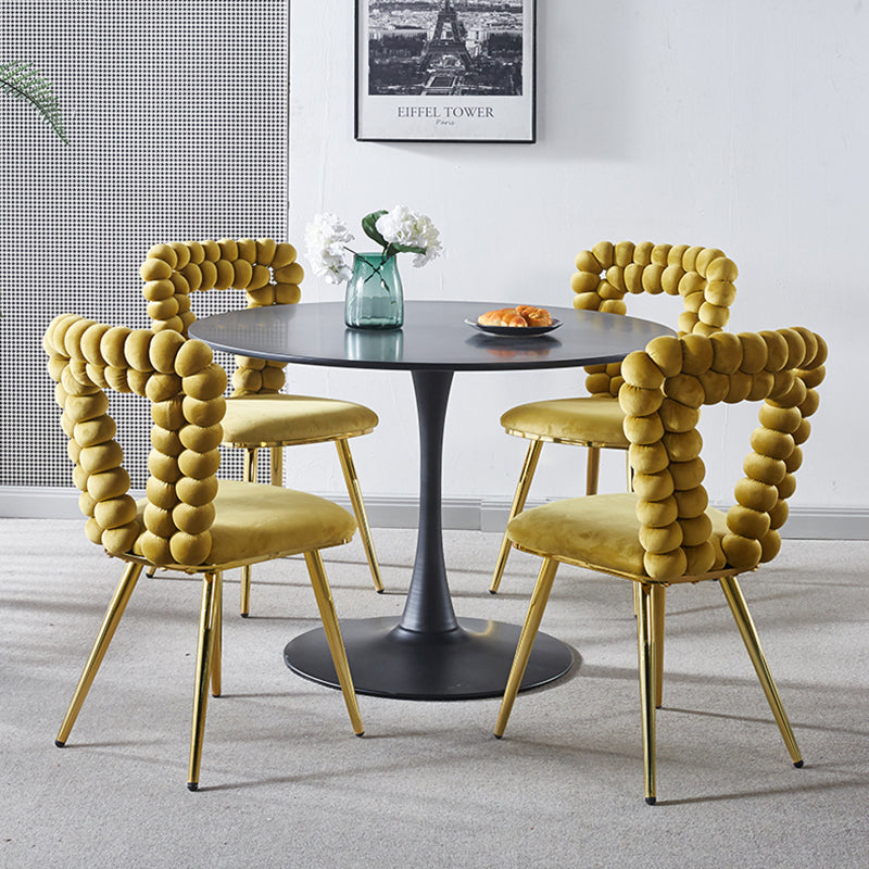 Modern Chair Set Of 2 With Iron Tube Legs, Soft Cushions And Comfortable Backrest, Suitable For Dining Room, Living Room, Cafe,Hairball Back Yellow Fabric
