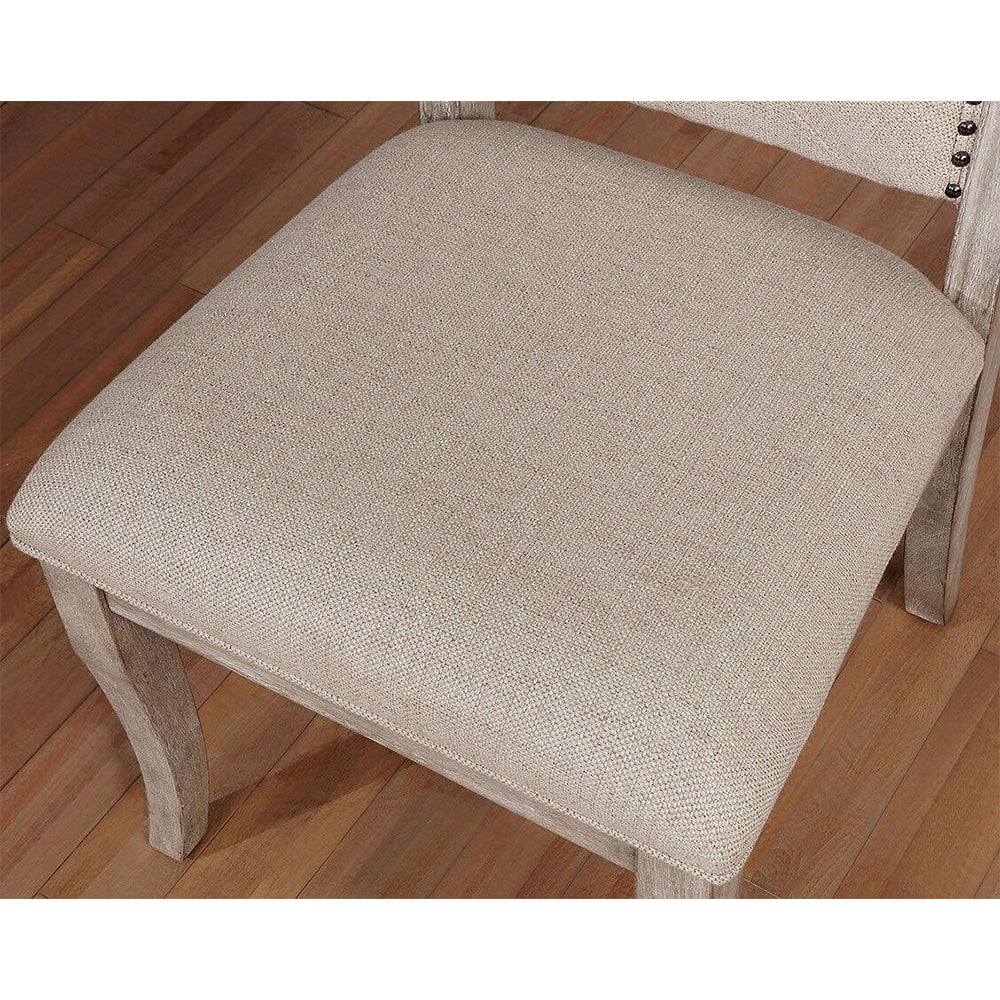 Set Of 2 Beige Upholstered Side Chairs In Rustic Natural Tone Solid Natural Dining Room Dining Chairs Tufted Back Wood Fabric
