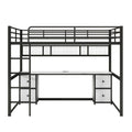 Full Size Metal Loft Bed With Desk, Drawers And Bedside Tray, Charging Station, Usb And Socket Black Mdf Metal