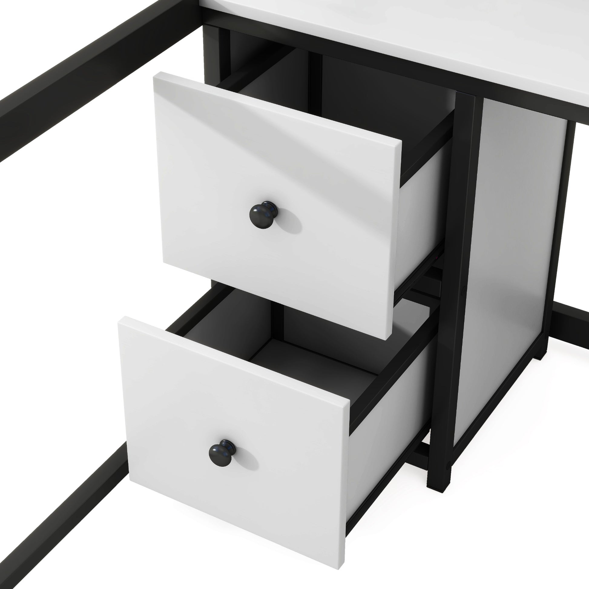 Full Size Metal Loft Bed With Desk, Drawers And Bedside Tray, Charging Station, Usb And Socket Black Mdf Metal