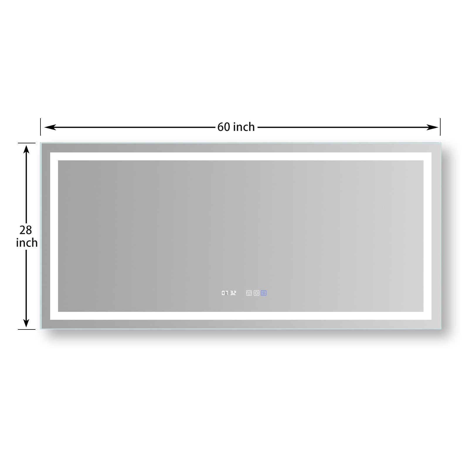 Led Bathroom Vanity Mirror60 X 28 Inch,Front Light,Clock&Room Temp Display,Defog,Stepless Dimming,Night Light,Lights 3 Color Temper Change,Wall Mounted Led Bathroom Mirror 60X28 Silver Aluminum