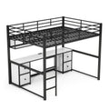 Full Size Metal Loft Bed With Desk, Drawers And Bedside Tray, Charging Station, Usb And Socket Black Mdf Metal