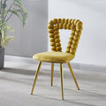 Modern Chair Set Of 2 With Iron Tube Legs, Soft Cushions And Comfortable Backrest, Suitable For Dining Room, Living Room, Cafe,Hairball Back Yellow Fabric