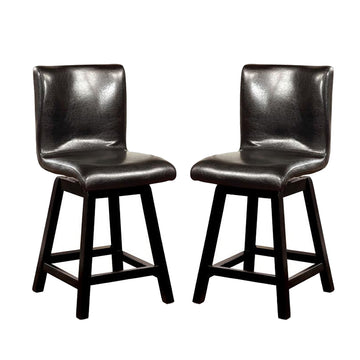 Set Of 2 Swivel Padded Counter Height Chairs In Black Finish Solid Black Dining Room Faux Leather