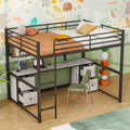Full Size Metal Loft Bed With Desk, Drawers And Bedside Tray, Charging Station, Usb And Socket Black Mdf Metal