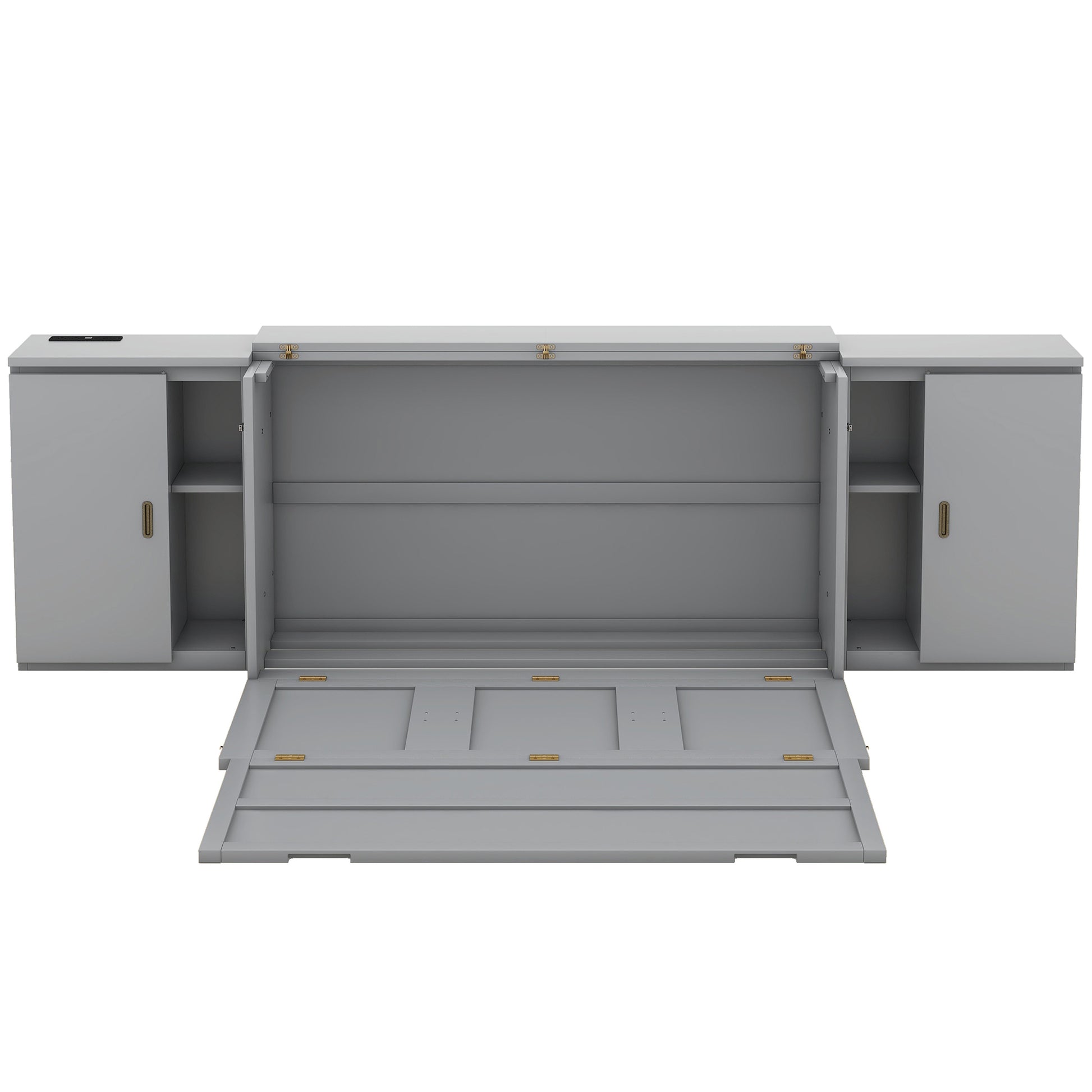 Queen Size Murphy Bed With Shelves, Cabinets And Usb Ports,Gray Queen Gray Mdf Lvl