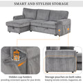 Upholstery Sleeper Sectional Sofa With Storage Bags And 2 Cup Holders On Arms Gray Wood Cushion Back Square Arms Polyester 3 Seat