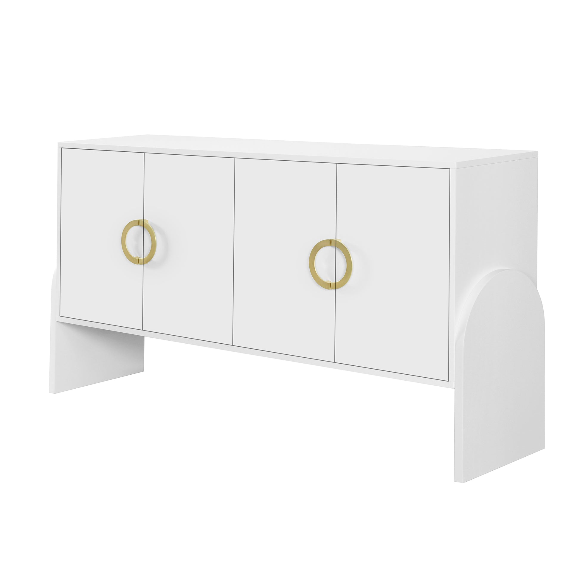 Four Door Metal Handle Storage Cabinet, Suitable For Study, Living Room, Adjustable Shelf White Solid Wood Mdf