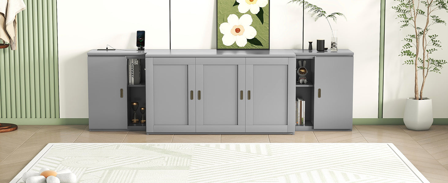 Queen Size Murphy Bed With Shelves, Cabinets And Usb Ports,Gray Queen Gray Mdf Lvl