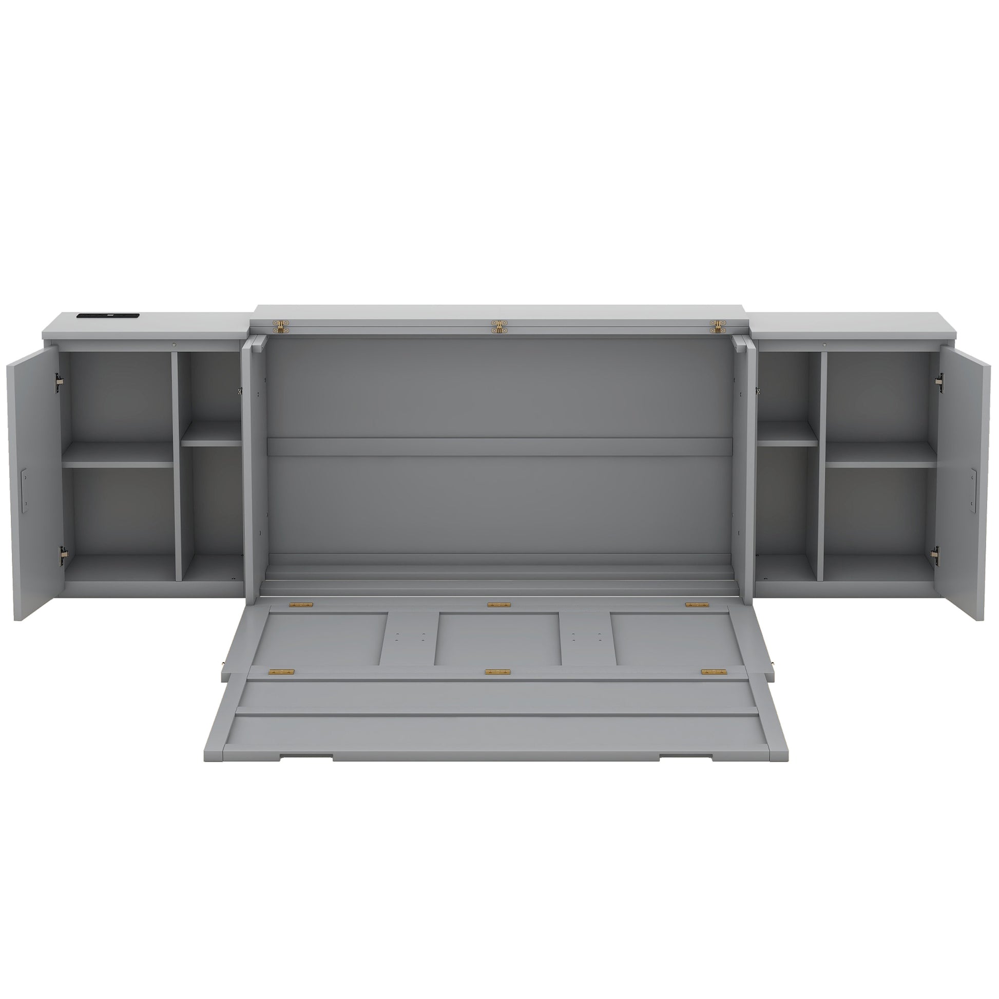 Queen Size Murphy Bed With Shelves, Cabinets And Usb Ports,Gray Queen Gray Mdf Lvl