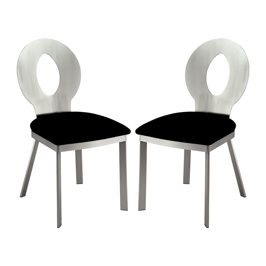 Set Of 2 Microfiber And Metal Side Chairs In Silver And Black Finish Black Silver Dining Room Side Chair Fabric Metal