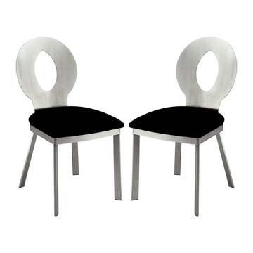 Set Of 2 Microfiber And Metal Side Chairs In Silver And Black Finish Black Silver Dining Room Side Chair Fabric Metal