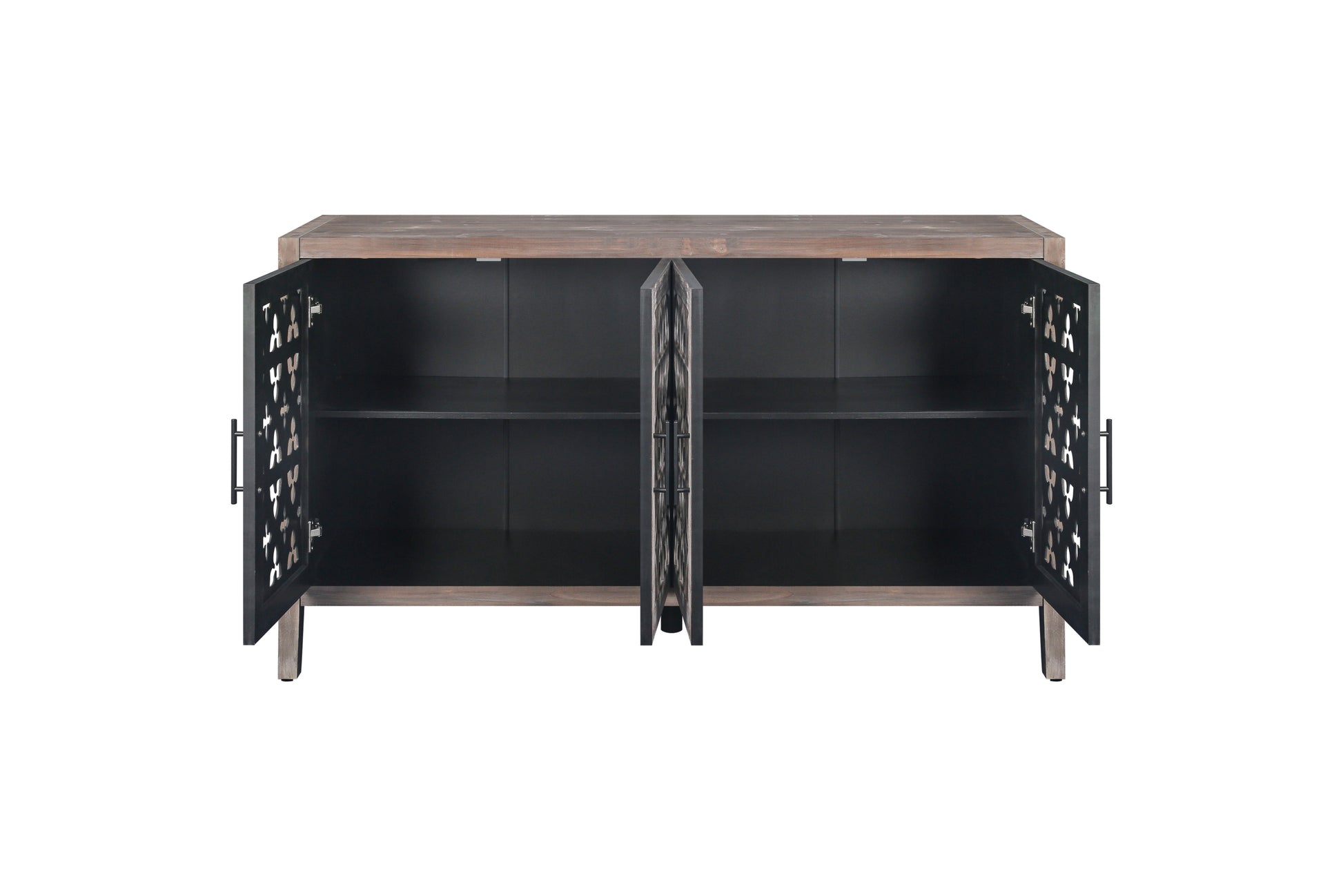 Hollow Four Door Antique Cabinet, American Country Style, Suitable For Living Room, Tv Cabinet, Kitchen Brown Antique Brown Mdf