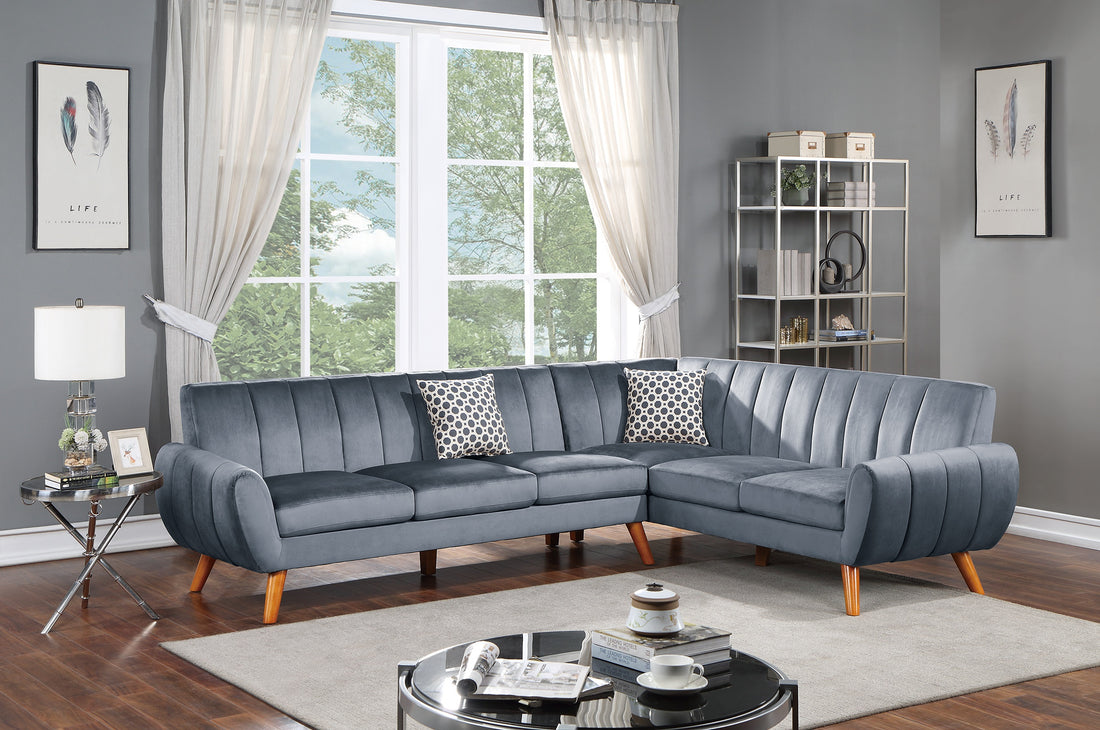 Contemporary 2 Pcs Sectional Set Living Room Furniture Dark Gray Velvet Couch Left Facing Sofa, Right Facing Loveseat Wedge Plush Cushion Dark Gray Primary Living Space Contemporary,Modern,Transitional L Shaped Rubberwood Velvet 5 Seat