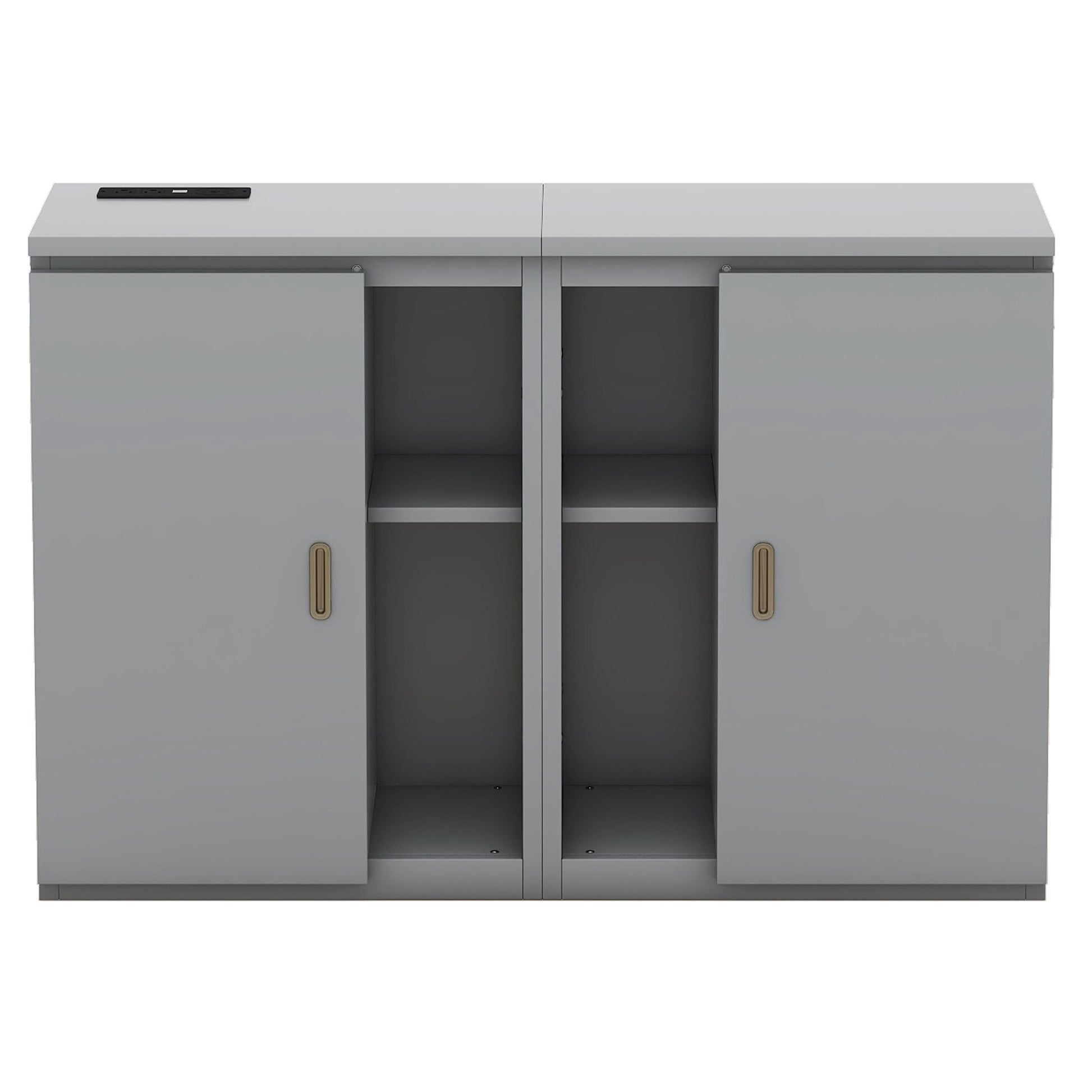 Queen Size Murphy Bed With Shelves, Cabinets And Usb Ports,Gray Queen Gray Mdf Lvl