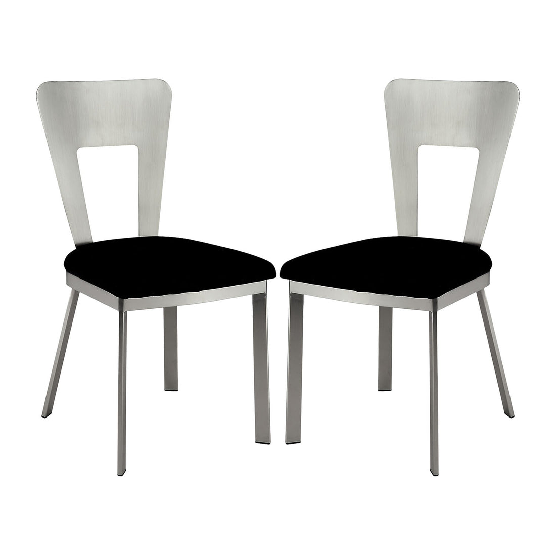 Set Of 2 Microfiber And Metal Side Chairs In Silver And Black Solid Black Silver Dining Room Side Chair Fabric Metal