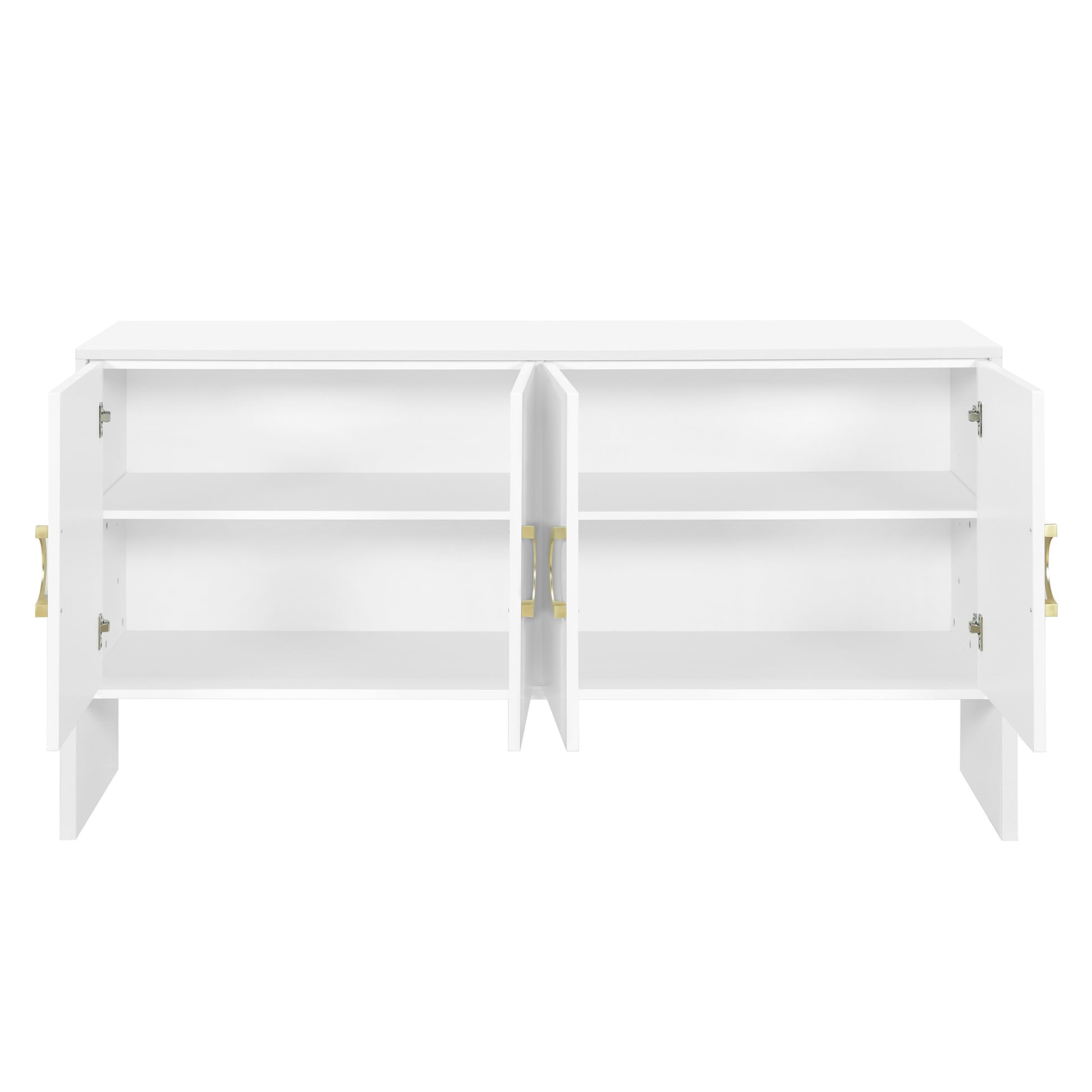 Four Door Metal Handle Storage Cabinet, Suitable For Study, Living Room, Adjustable Shelf White Solid Wood Mdf