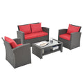 Patio Furniture Sets Dark Gray Seats 4 Pe Rattan Iron Waterproof Fabric