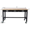 60In Work Bench, Workbench With Drawer Storage, Heavy Duty Bamboo Wood Work Table With Wheels For Garage Home Office Black Steel