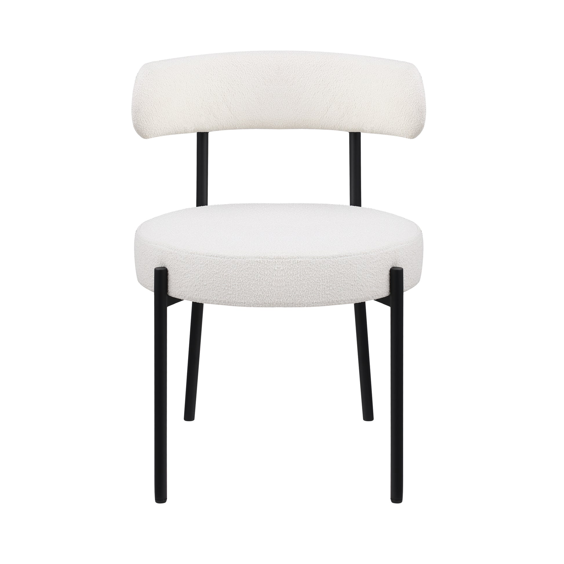 Dining Chairs Set Of 2 Round Upholstered Boucle Dining Room Chairs Mid Century Modern Kitchen Chairs Curved Backrest Chairs For Dining Room Black Metal Legs Iron White Black Dining Room Foam Round Dining Chairs Foam Metal