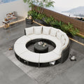 Outdoor Patio Furniture Luxury Circular Outdoor Sofa Set Rattan Wicker Sectional Sofa Lounge Set With Tempered Glass Coffee Table, 6 Pillows,Beige Yes Beige Water Resistant Frame Water Resistant Cushion Garden & Outdoor Sectional Seating Groups Foam