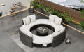 Outdoor Patio Furniture Luxury Circular Outdoor Sofa Set Rattan Wicker Sectional Sofa Lounge Set With Tempered Glass Coffee Table, 6 Pillows,Beige Yes Beige Water Resistant Frame Water Resistant Cushion Garden & Outdoor Sectional Seating Groups Foam