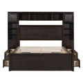 Queen Size Wooden Bed With All In One Cabinet, Shelf And Sockets, Espresso Espresso Solid Wood