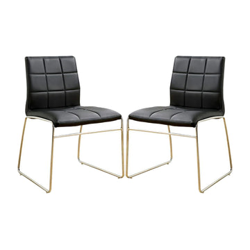 Set Of 2Upholstered Side Chairs In Black And Chrome Solid Black Dining Room Side Chair Faux Leather