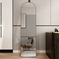 The 4St Generation Of Floor Mounted Full Length Mirrors. Aluminum Alloy Metal Frame Arched Wall Mirror, Bathroom Makeup Mirror, Bedroom Porch, Clothing Store, Wall Mounted.Black 59.8