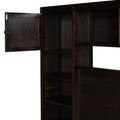 Queen Size Wooden Bed With All In One Cabinet, Shelf And Sockets, Espresso Espresso Solid Wood