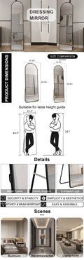 The 4St Generation Of Floor Mounted Full Length Mirrors. Aluminum Alloy Metal Frame Arched Wall Mirror, Bathroom Makeup Mirror, Bedroom Porch, Clothing Store, Wall Mounted.Black 59.8