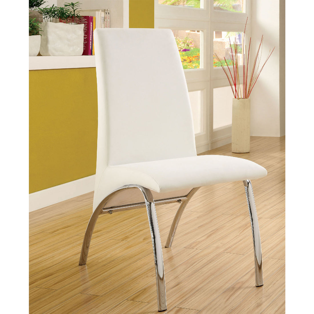 Set Of 2 Paddedside Chairs In White And Chrome Solid White Dining Room Side Chair Faux Leather