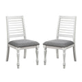 Set Of 2 Padded Fabric Dining Chairs With Ladder Back In Antique White And Gray Solid Antique White Dining Room Side Chair Wood Fabric