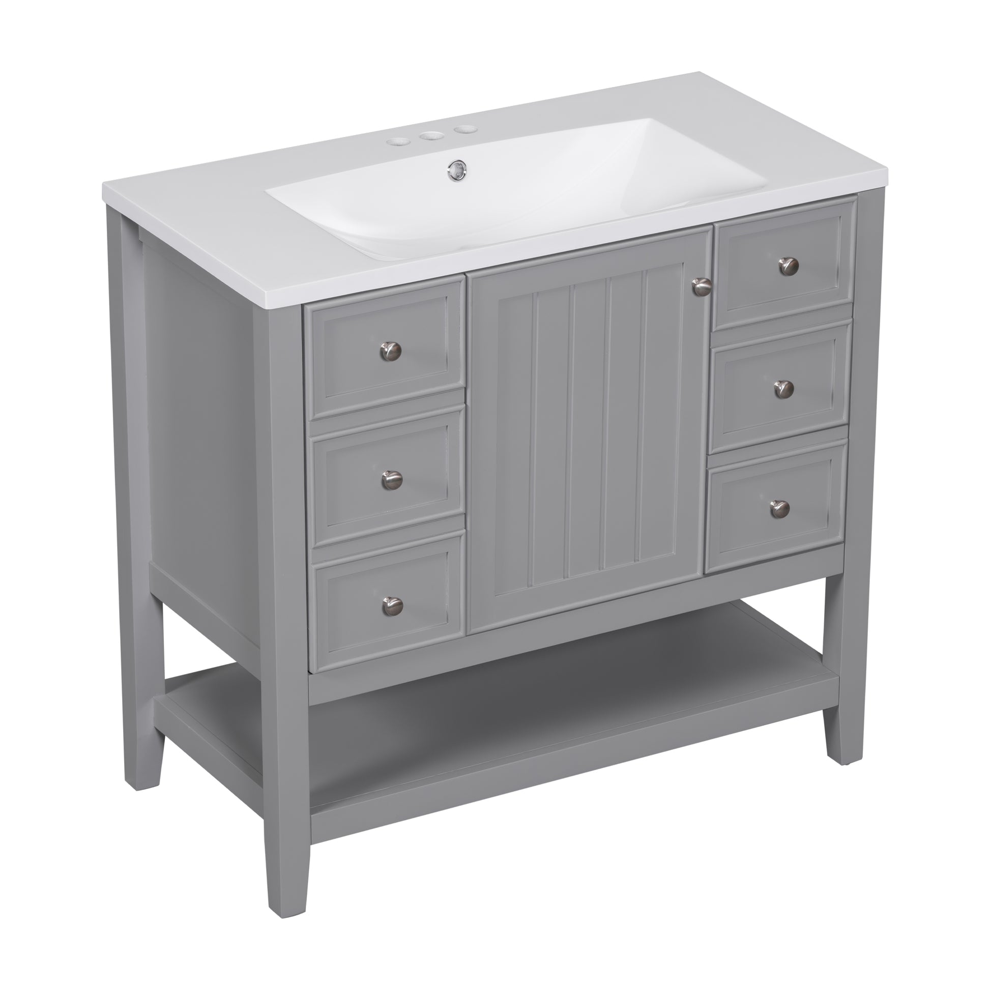 36" Bathroom Vanity With Sink Combo, One Cabinet And Three Drawers, Solid Wood And Mdf Board, Grey Old Sku:Sy999505Aae Grey Solid Wood Mdf