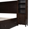 Queen Size Wooden Bed With All In One Cabinet, Shelf And Sockets, Espresso Espresso Solid Wood