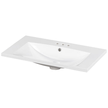 30" Single Bathroom Basin Sink, Vanity Top Only, 3 Faucet Holes, Resin White Resin