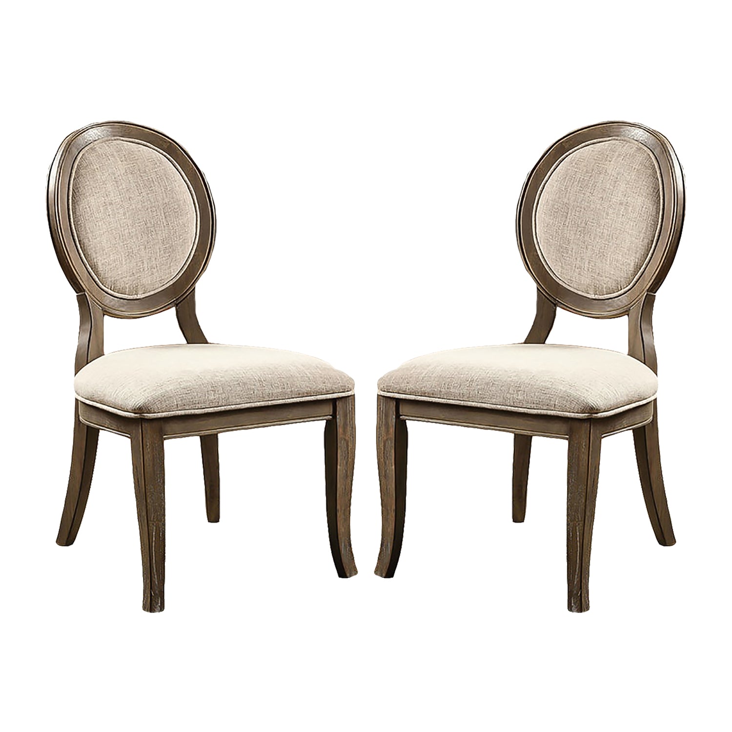Set Of 2 Padded Beige Fabric Dining Chairs In Rustic Oak Finish Solid Oak Dining Room Dining Chairs Wood Fabric