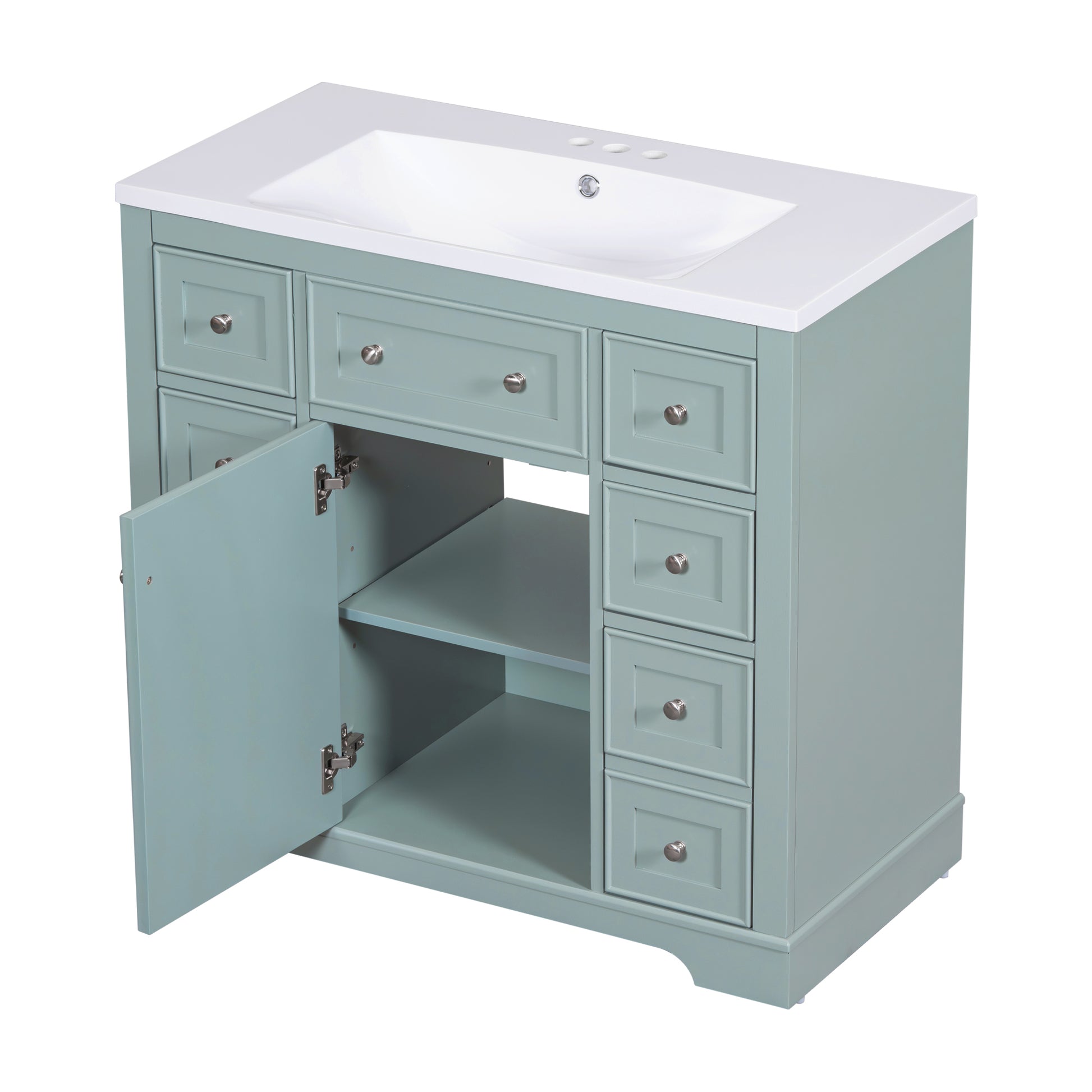 36" Bathroom Vanity With Sink Combo, One Cabinet And Six Drawers, Solid Wood And Mdf Board, Green Old Sku:Sy999404Aag Green Solid Wood Mdf