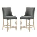 Set Of 2 Upholstered Dark Gray Fabric Counter Height Chairs In Ivory Finish Solid Ivory Dining Room Dining Chairs Wood Fabric